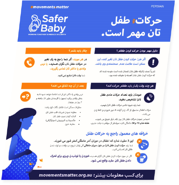 The "Your Baby's Movements Matter" flyer in Persian